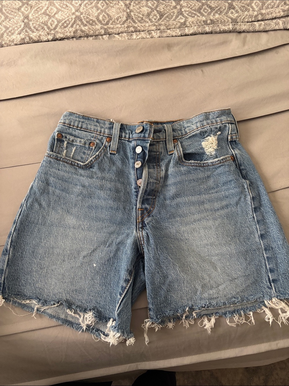 Levi's Light Blue Distressed High-Rise Denim Shorts